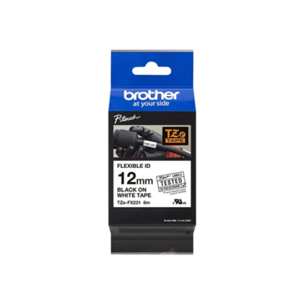 Brother , TZe-FX231 Flexible ID Laminated Tape , Black on White , TZe , 8 m , 1.2 cm