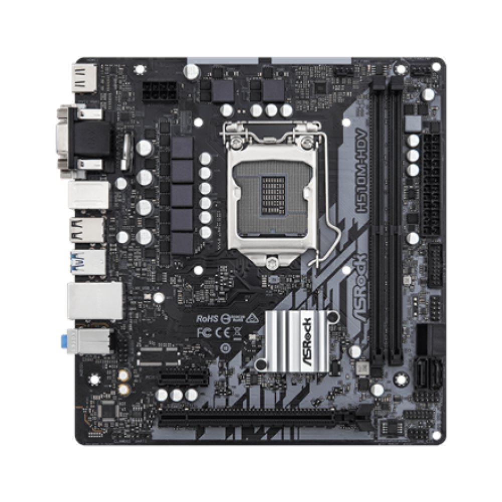 ASRock H510M-HDV R2.0 Processor family Intel, Processor socket LGA1200, DDR4 DIMM, Memory slots 2, Supported hard disk drive interfaces SATA, Number of SATA connectors 4, Chipset Intel H510, Micro ATX