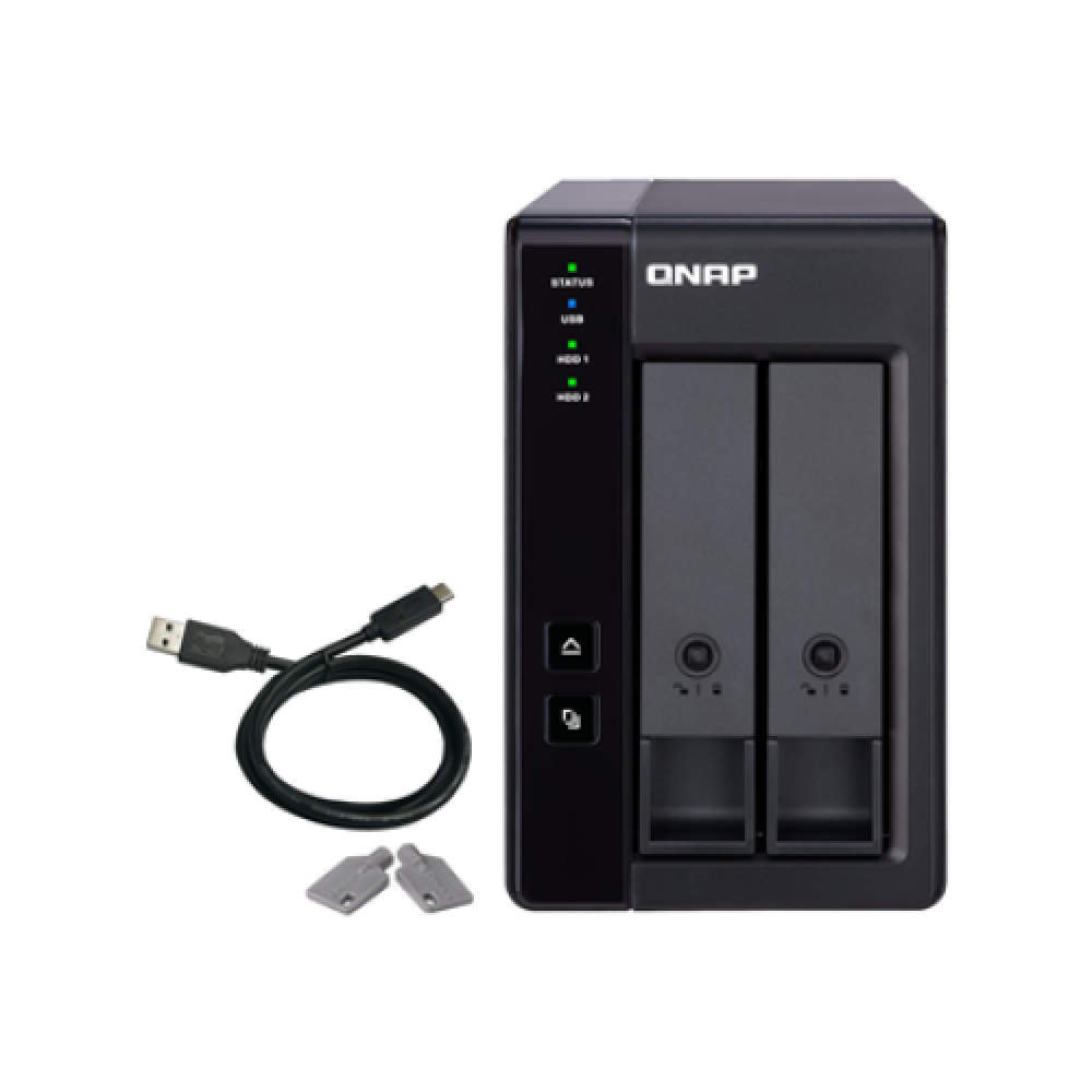 QNAP 2 Bay USB Type-C Direct Attached Storage with Hardware RAID , TR-002 , Micro , 6 GB , Black