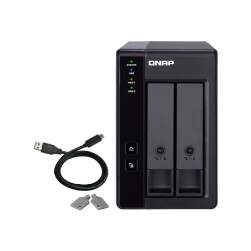 QNAP 2 Bay USB Type-C Direct Attached Storage with Hardware RAID , TR-002 , Micro , 6 GB , Black