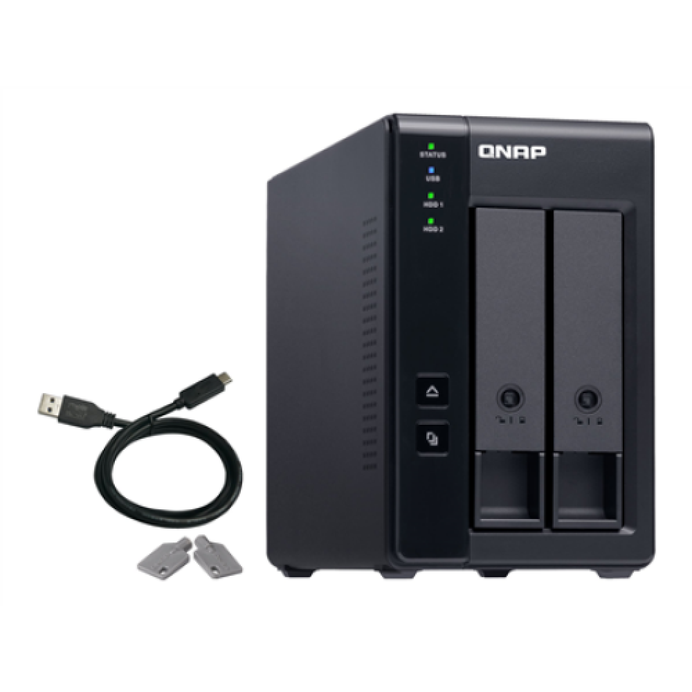 QNAP 2 Bay USB Type-C Direct Attached Storage with Hardware RAID , TR-002 , Micro , 6 GB , Black