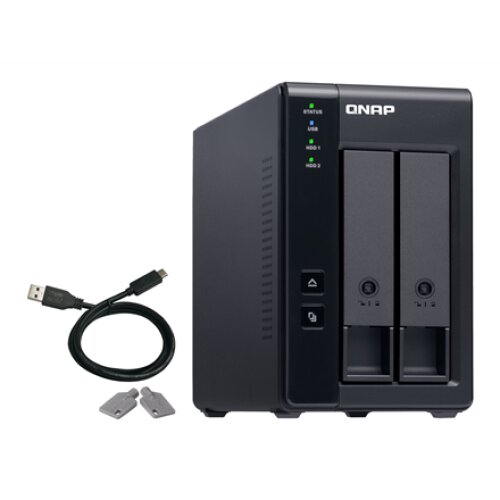 QNAP 2 Bay USB Type-C Direct Attached Storage with Hardware RAID , TR-002 , Micro , 6 GB , Black
