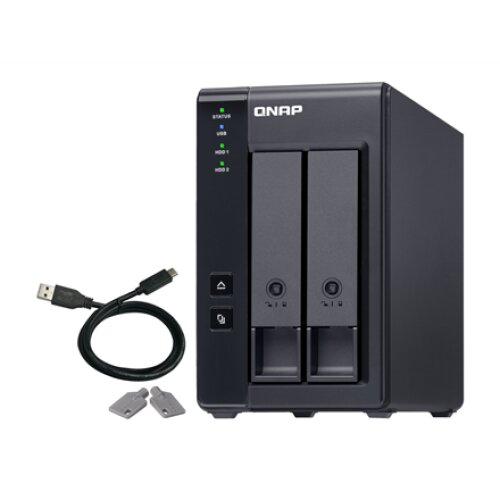 QNAP 2 Bay USB Type-C Direct Attached Storage with Hardware RAID , TR-002 , Micro , 6 GB , Black