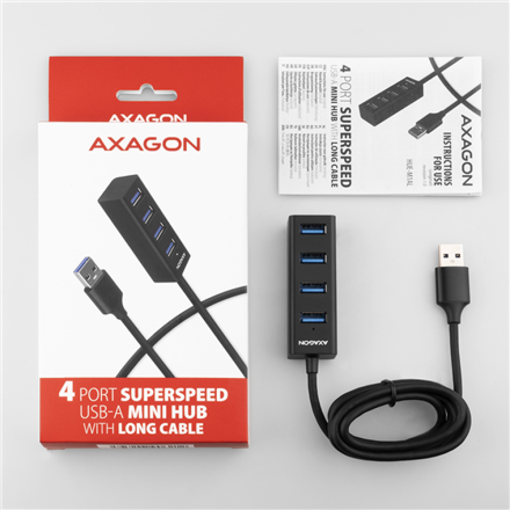 AXAGON Miniature metal four-port USB 3.2 Gen 1 hub , HUE-M1AL