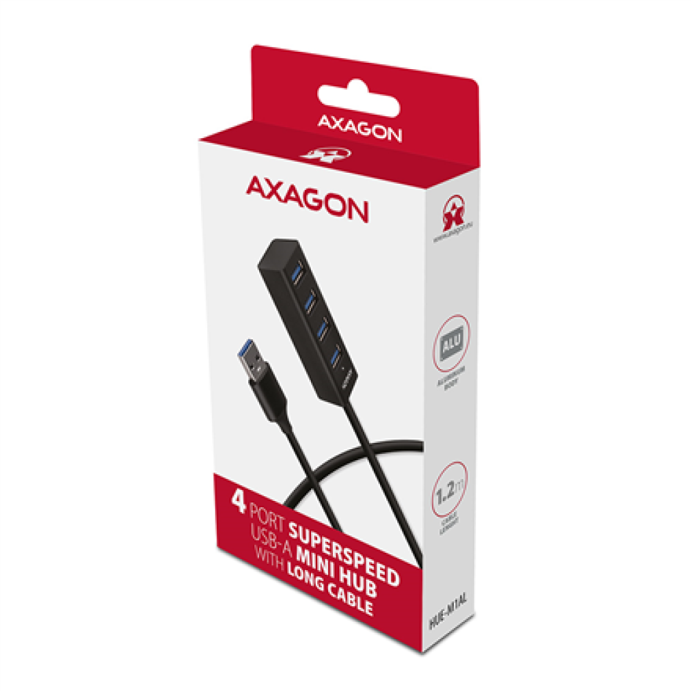 AXAGON Miniature metal four-port USB 3.2 Gen 1 hub , HUE-M1AL
