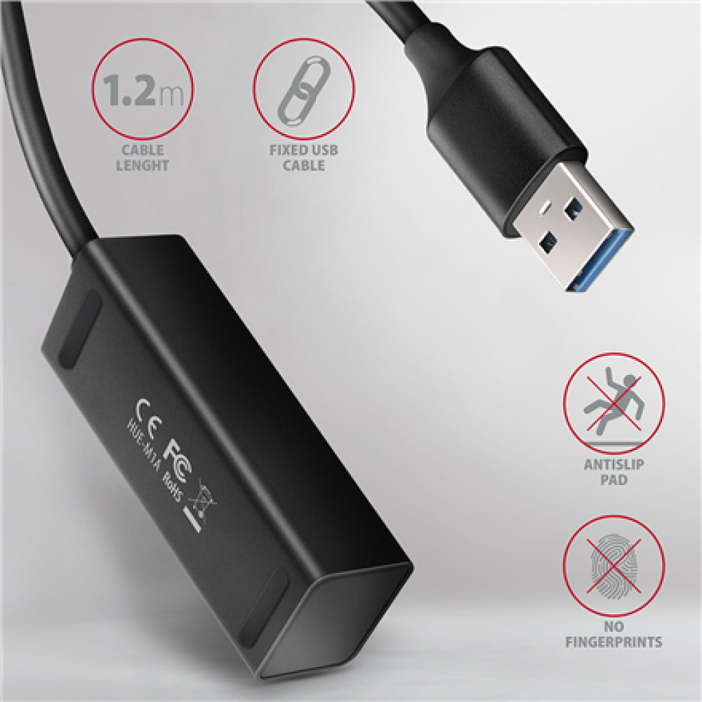 AXAGON Miniature metal four-port USB 3.2 Gen 1 hub , HUE-M1AL