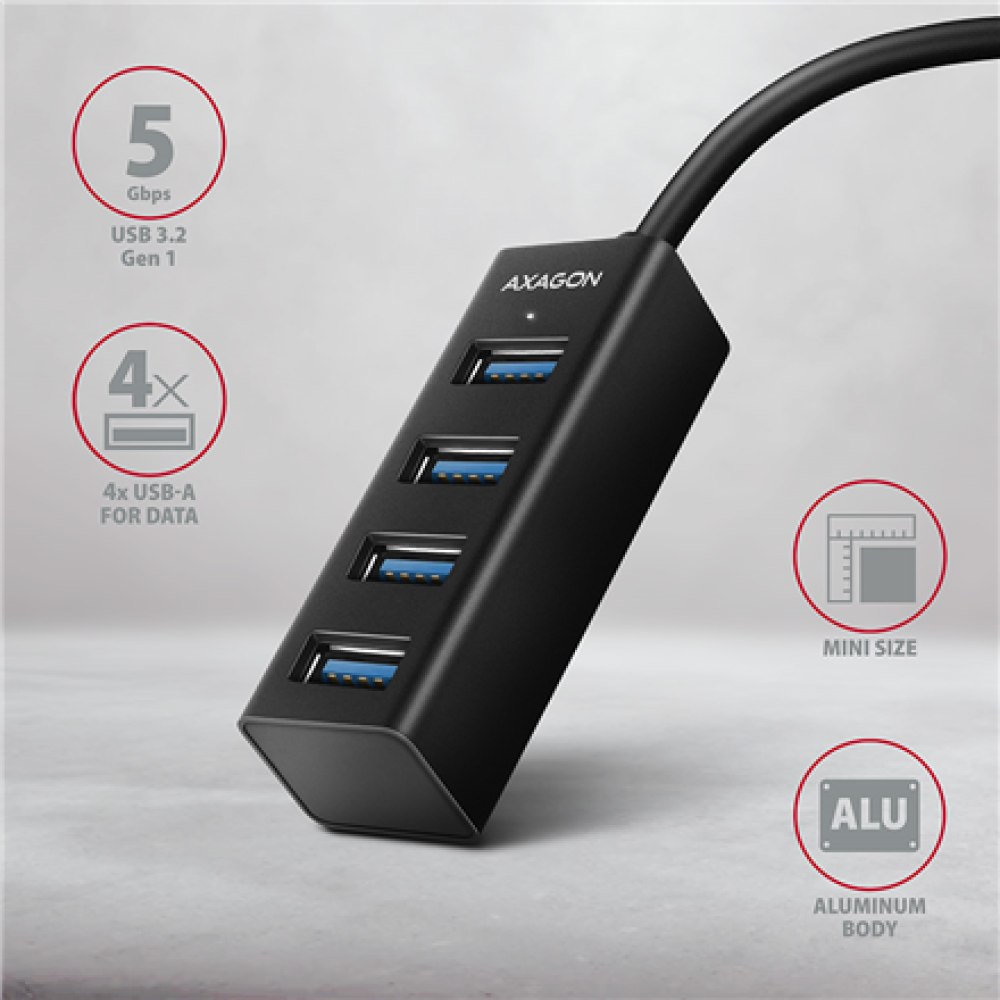 AXAGON Miniature metal four-port USB 3.2 Gen 1 hub , HUE-M1AL