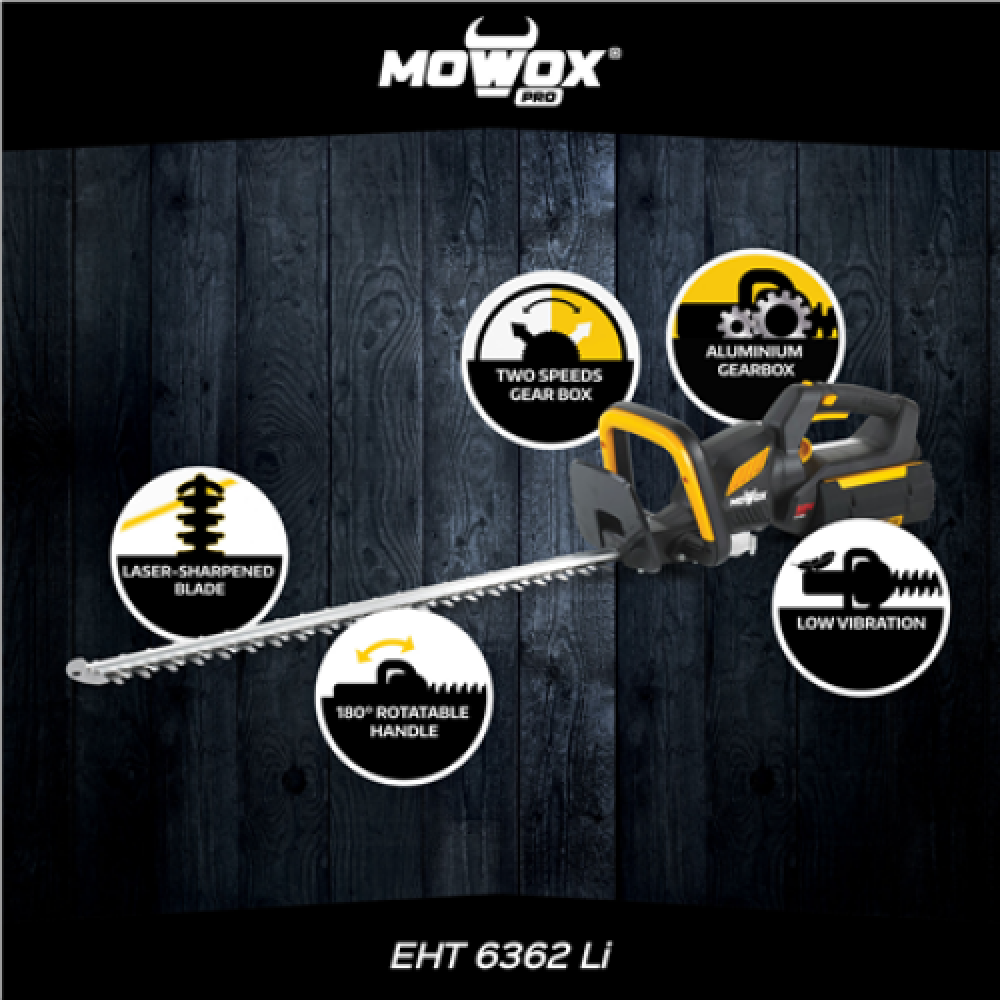 MoWox , 62V Excel Series Hand Held Battery Hedge Trimmer With Rotating Handle (Without Battery and Charger) , EHT 6362 Li , Cordless