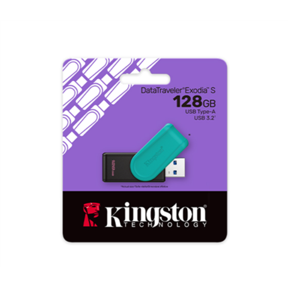 Kingston USB Flash Drive , DataTraveler Exodia S , 128 GB , USB 3.2 Gen 1 , Black/Turquoise