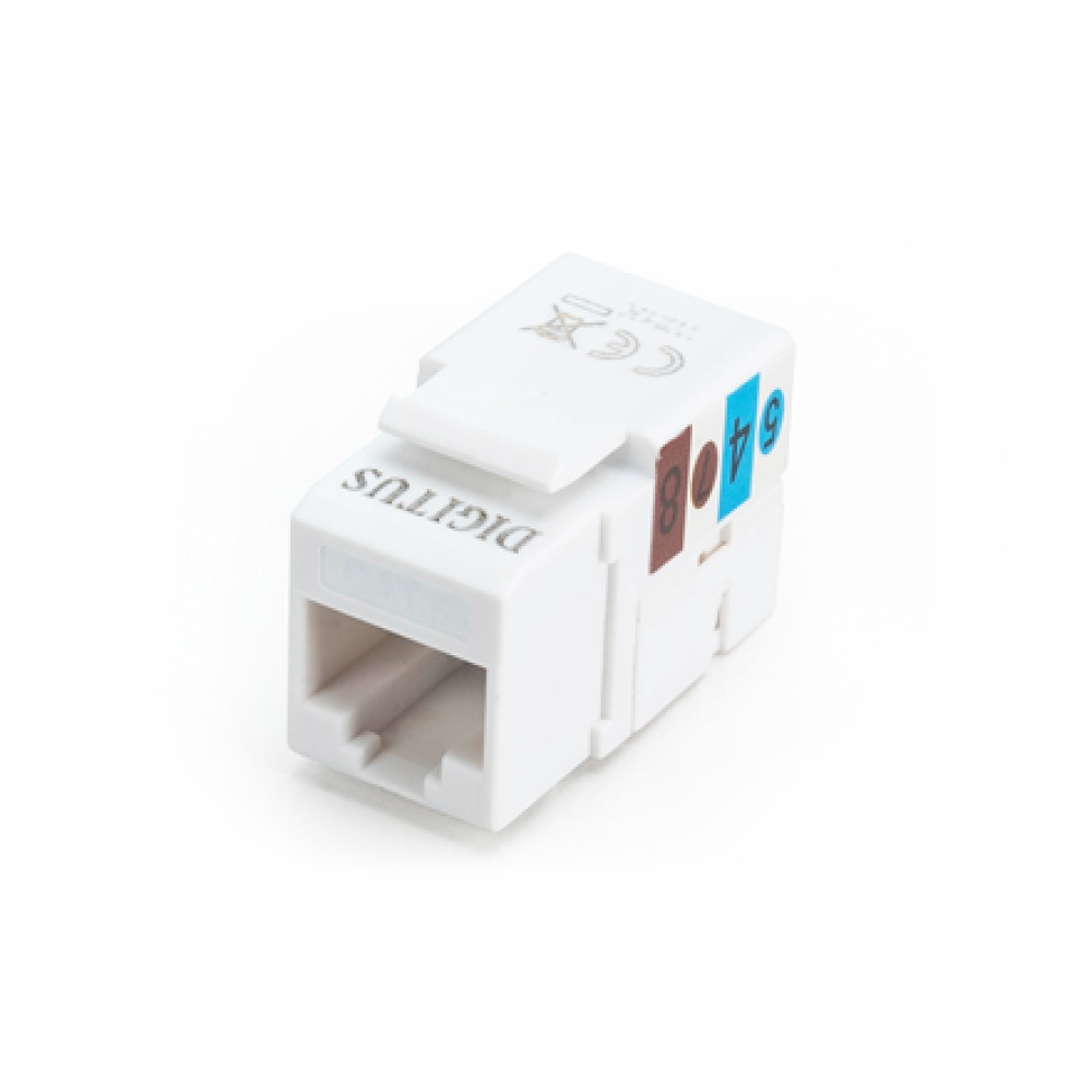 Class E CAT 6 Keystone Jack , DN-93601 , Unshielded RJ45 to LSA , Cable installation via LSA strips, color coded according to EIA/TIA 568 A & B; The Cat 6 keystone module supports transmission speeds of up to 1 GBit/s & 250 MHz in connection with 