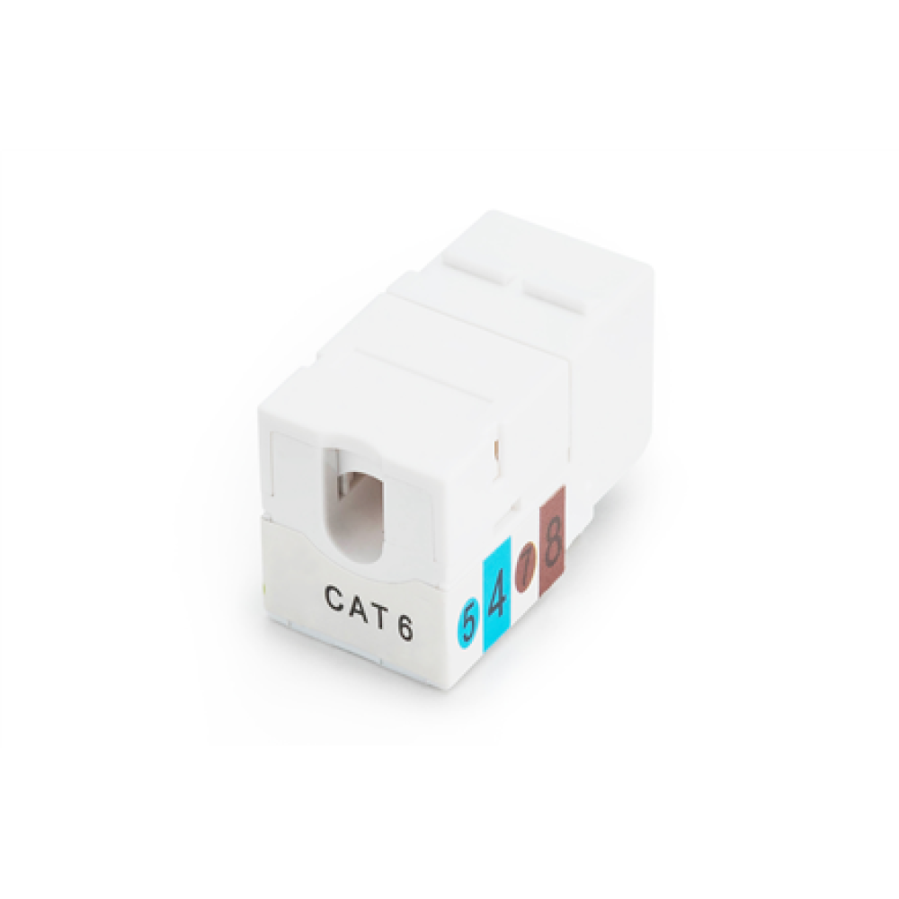 Class E CAT 6 Keystone Jack , DN-93601 , Unshielded RJ45 to LSA , Cable installation via LSA strips, color coded according to EIA/TIA 568 A & B; The Cat 6 keystone module supports transmission speeds of up to 1 GBit/s & 250 MHz in connection with 