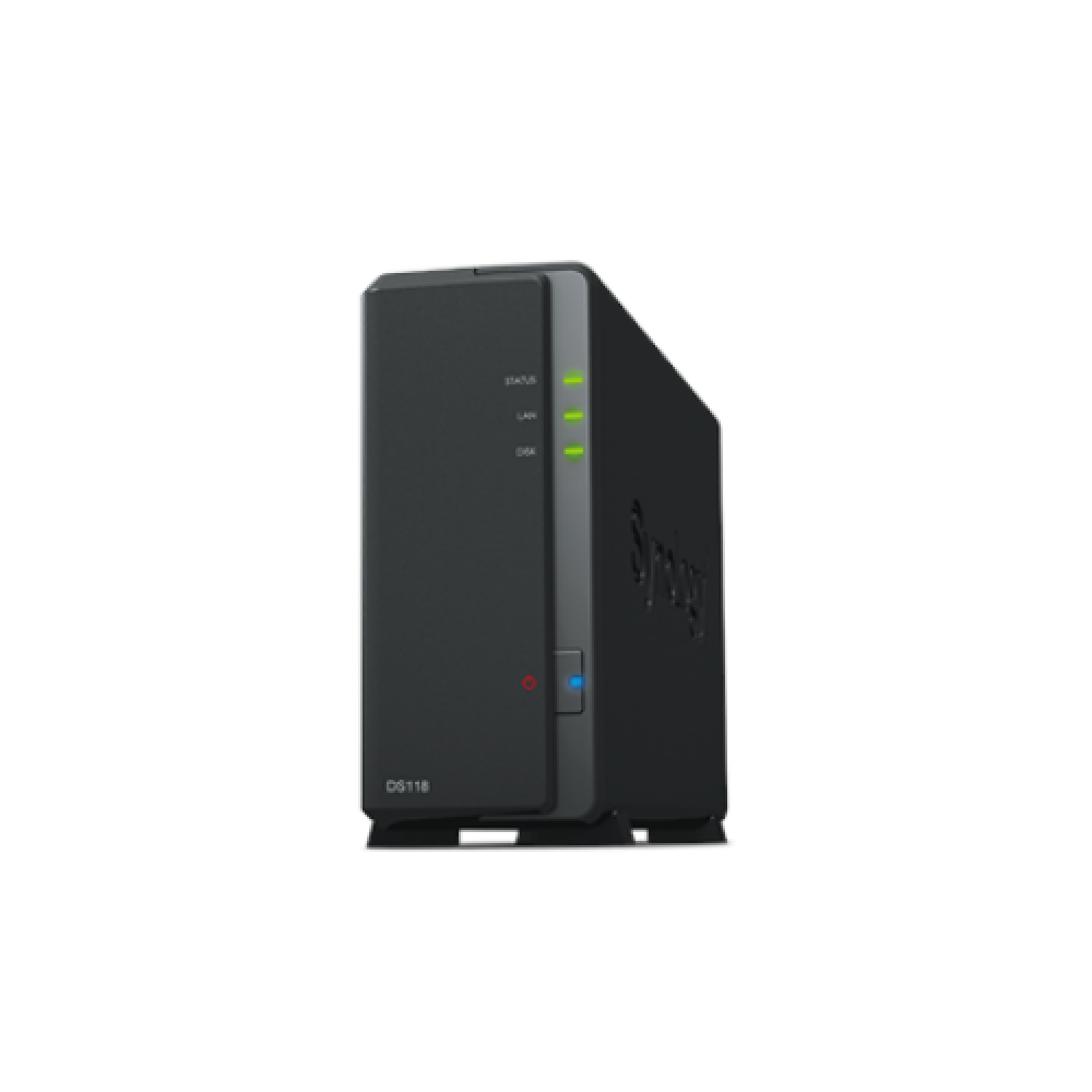 Synology Tower NAS DS118 up to 1 HDD/SSD Hot-Swap, Realtek RTD1296 Quad Core, Processor frequency 1.4 GHz, 1 GB, DDR4, 1x1GbE, 2xUSB 3.0, Single Fan