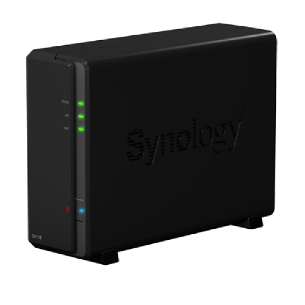 Synology Tower NAS DS118 up to 1 HDD/SSD Hot-Swap, Realtek RTD1296 Quad Core, Processor frequency 1.4 GHz, 1 GB, DDR4, 1x1GbE, 2xUSB 3.0, Single Fan