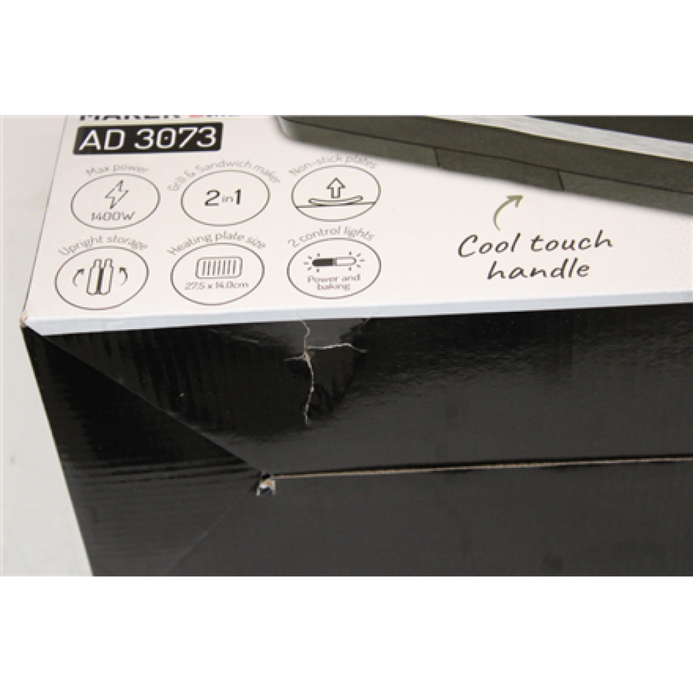 SALE OUT. Adler AD 3073 Sandwich maker 2 in 1, Stainless Steel/Black , Adler Sandwich maker 2 in 1 , AD 3073 , 1000 W , Number of plates 2 , Stainless Steel/Black , DAMAGED PACKAGING