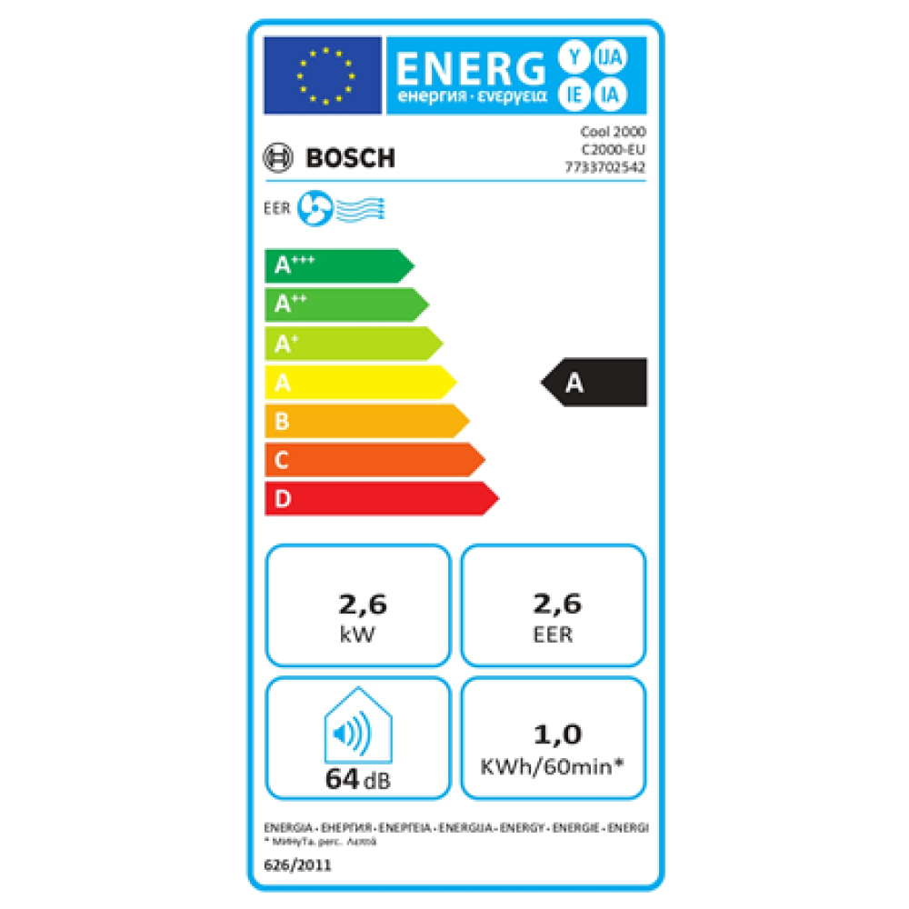 Bosch Mobile Air Conditioner , Cool 2000 , Suitable for rooms up to 88 m³ , White