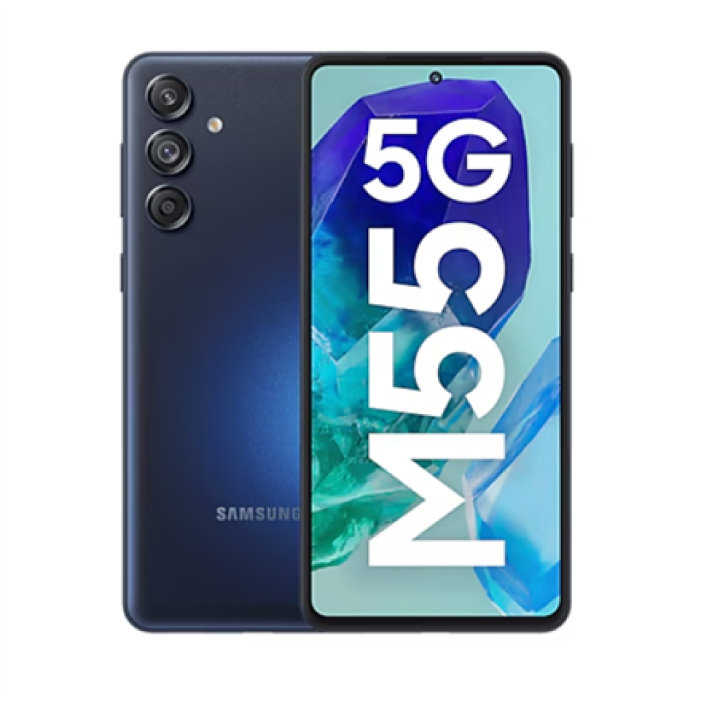 Samsung Galaxy , M55 , Black , 6.6 , Super AMOLED+ , 1080 x 2400 pixels , Qualcomm , Snapdragon 7 Gen 1 , Internal RAM 8 GB , 128 GB , microSDXC , Dual SIM , 4G , 5G , Main camera resolution 50+8+2 MP , Secondary camera resolution 50 MP , Android , 14 , 5