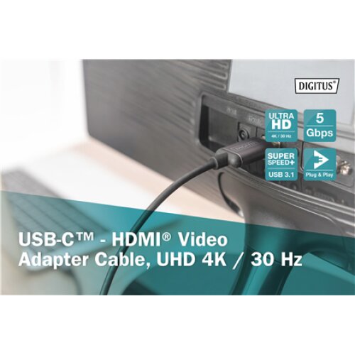 Digitus , USB Type-C to HDMI Adapter , DA-70821 , Black , USB Type-C , 1.8 m