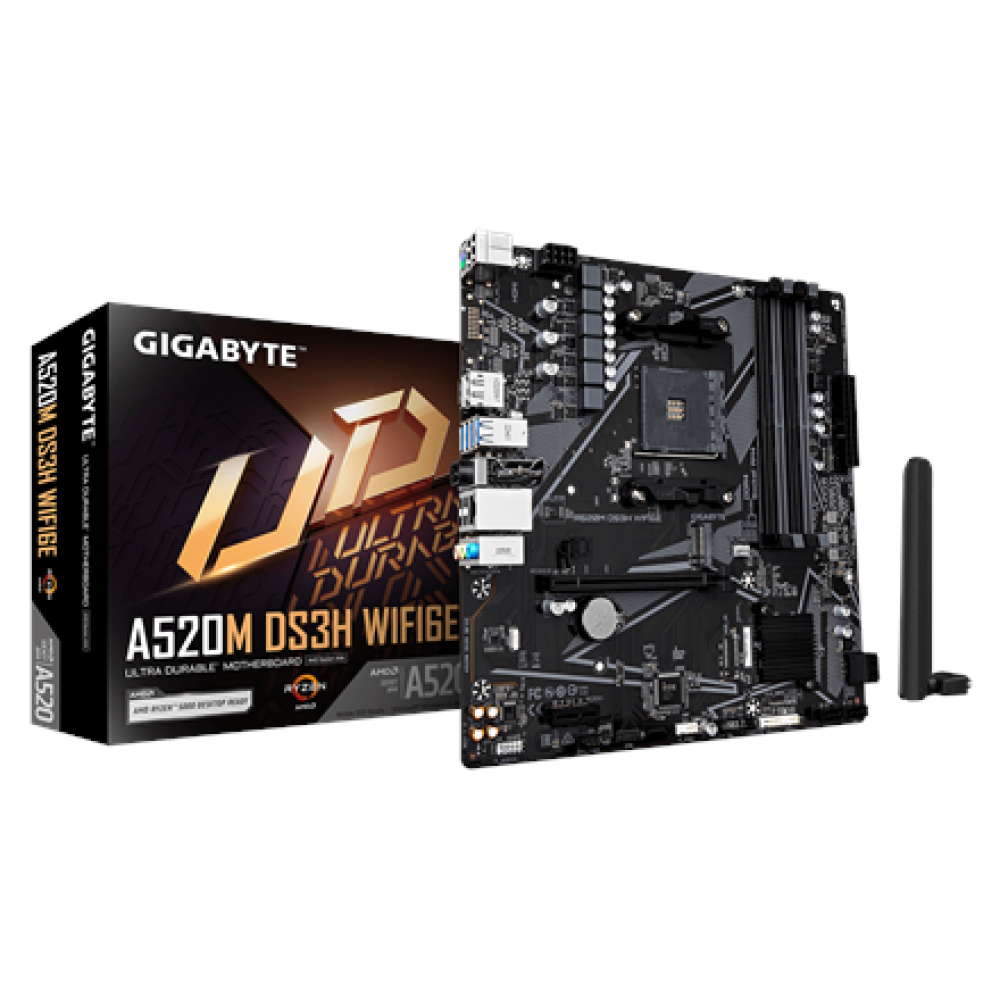 Gigabyte A520M DS3H WIFI6E , Processor family AMD , Processor socket AM4 , DDR4 , Supported hard disk drive interfaces SATA, M.2 , Number of SATA connectors 4