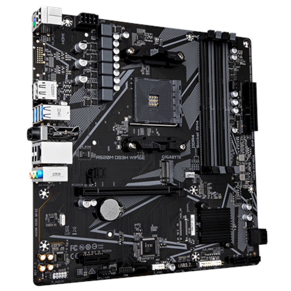 Gigabyte A520M DS3H WIFI6E , Processor family AMD , Processor socket AM4 , DDR4 , Supported hard disk drive interfaces SATA, M.2 , Number of SATA connectors 4