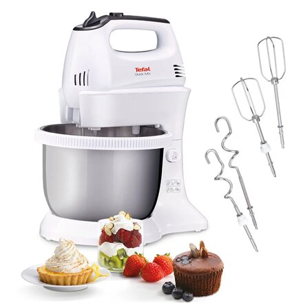 TEFAL HT312138 Quickmix , Hand Mixer , 300 W , Number of speeds 5 , Turbo mode , White/Stainless steel