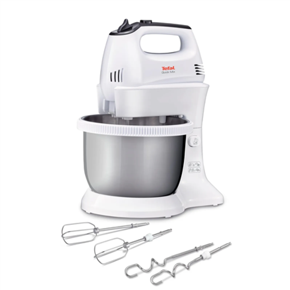 TEFAL HT312138 Quickmix , Hand Mixer , 300 W , Number of speeds 5 , Turbo mode , White/Stainless steel