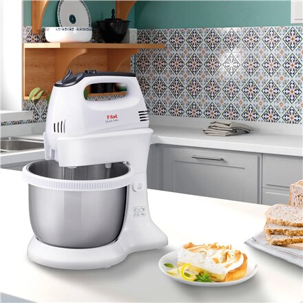 TEFAL HT312138 Quickmix , Hand Mixer , 300 W , Number of speeds 5 , Turbo mode , White/Stainless steel