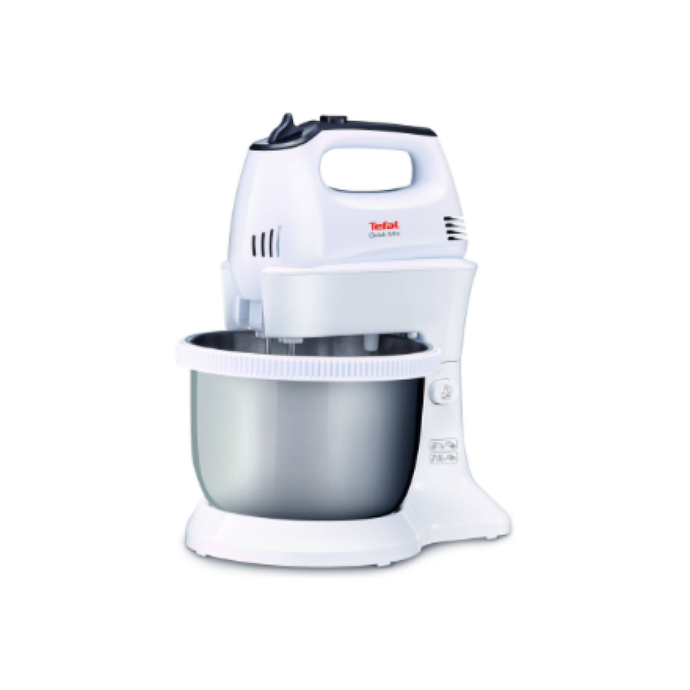 TEFAL HT312138 Quickmix , Hand Mixer , 300 W , Number of speeds 5 , Turbo mode , White/Stainless steel