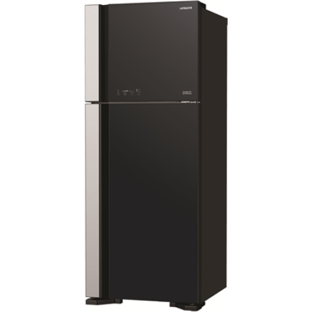Hitachi Refrigerator R-VG541PRU0 (GBK) Energy efficiency class F, Free standing, Height 183.5 cm, No Frost system, Fridge net capacity 333 L, Freezer net capacity 117 L, Glass Black