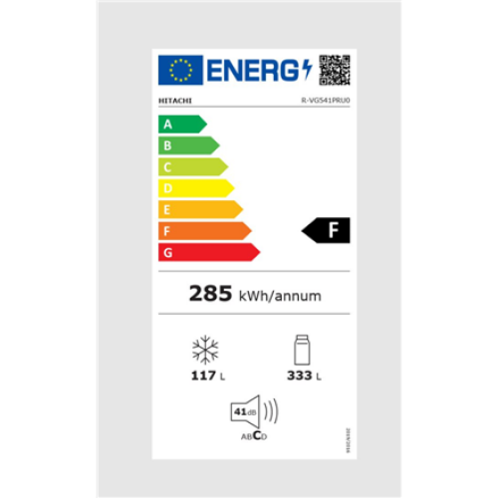 Hitachi Refrigerator R-VG541PRU0 (GBK) Energy efficiency class F, Free standing, Height 183.5 cm, No Frost system, Fridge net capacity 333 L, Freezer net capacity 117 L, Glass Black