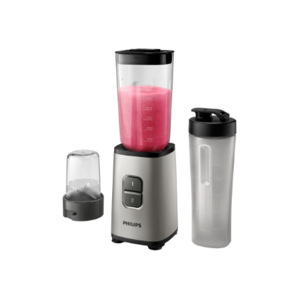 Philips Mini Blender , HR2604/80 Daily Collection , Tabletop , 350 W , Jar material Plastic/Glass , Jar capacity 0.6+0.6 L , Ice crushing , Pearl metal