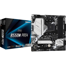 ASRock , B550M Pro4 , Processor family AMD , Processor socket AM4 , DDR4 DIMM , Memory slots 4 , Supported hard disk drive interfaces SATA3, M.2 , Number of SATA connectors 6 , Chipset AMD B550 , Micro ATX