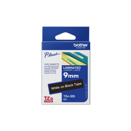 Brother , TZe-325 Laminated Tape , White on Black , TZe , 8 m , 9 cm