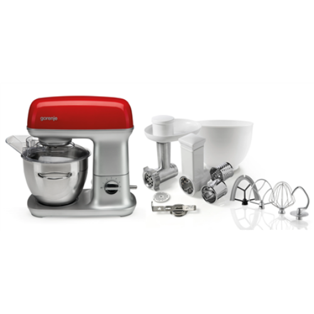 Gorenje , Kitchen machine , MMC1000RLR , 1000 W , Number of speeds 7 , Bowl capacity 4.5 L , Meat mincer , Stainless Steel/Red