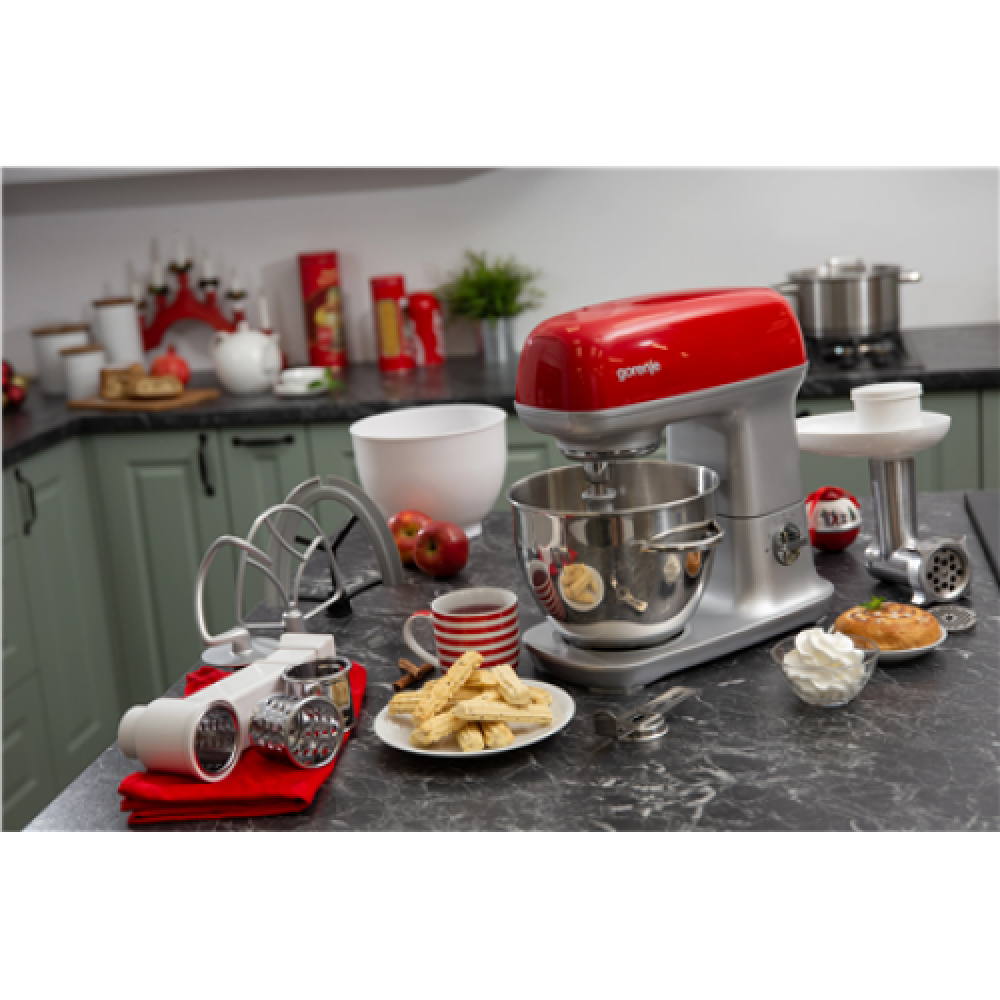 Gorenje , Kitchen machine , MMC1000RLR , 1000 W , Number of speeds 7 , Bowl capacity 4.5 L , Meat mincer , Stainless Steel/Red