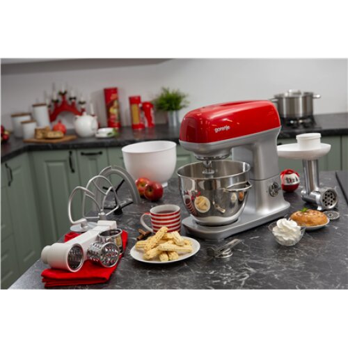Gorenje , Kitchen machine , MMC1000RLR , 1000 W , Number of speeds 7 , Bowl capacity 4.5 L , Meat mincer , Stainless Steel/Red