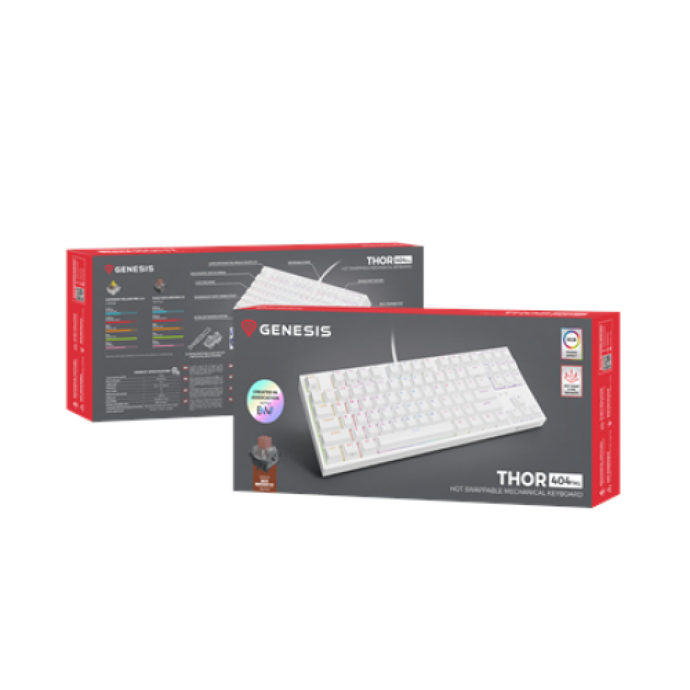 Genesis , Mechanical Gaming Keyboard , THOR 404 TKL RGB , White , Mechanical Gaming Keyboard , Wired , US , USB Type-A , 1005 g , Kailh Box Brown V2