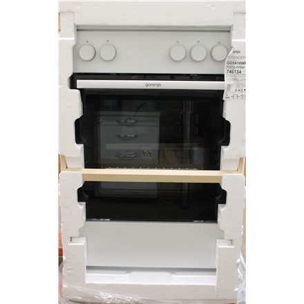 SALE OUT. Gorenje GG5A10WFFM Cooker, Gas hob, Gas oven, Width 50 cm, White , Gorenje GG5A10WFFM , Cooker , Hob type Gas , Oven type Gas , White , Width 50 cm , Depth 59.4 cm , Grilling , UNPACKED , 70 L