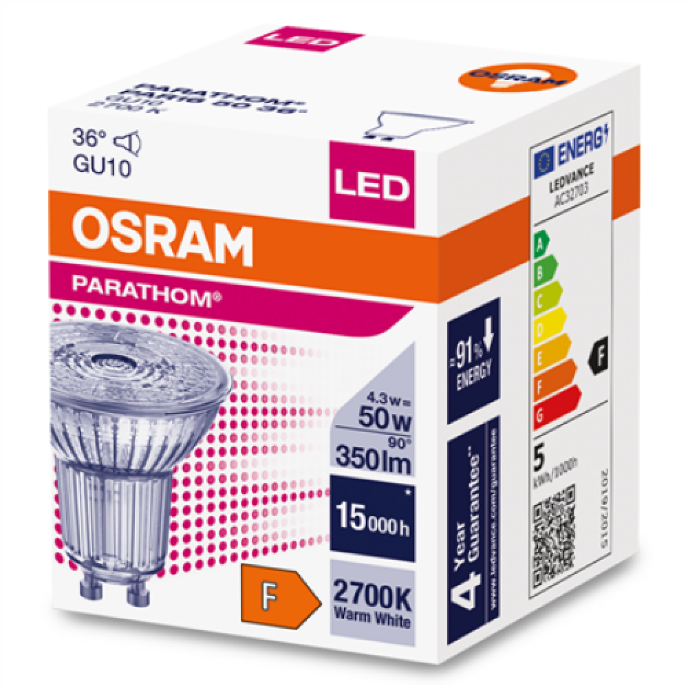 Osram Parathom Reflector LED 50 non-dim 36° 4,3W/827 GU10 bulb