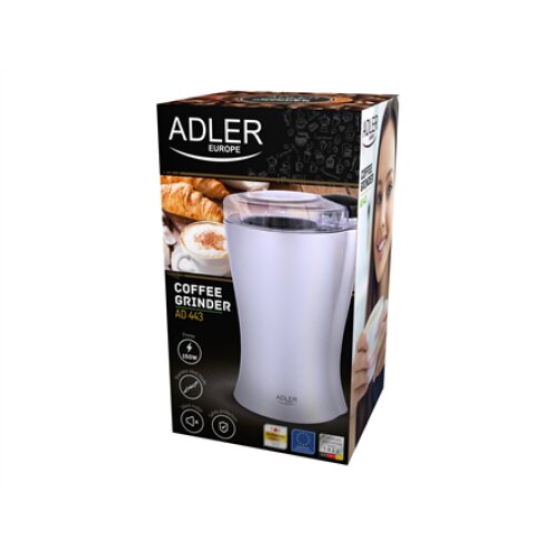 Adler , AD 443 , 150 W , Coffee beans capacity 70 g , Number of cups 8 pc(s) , Stainless steel