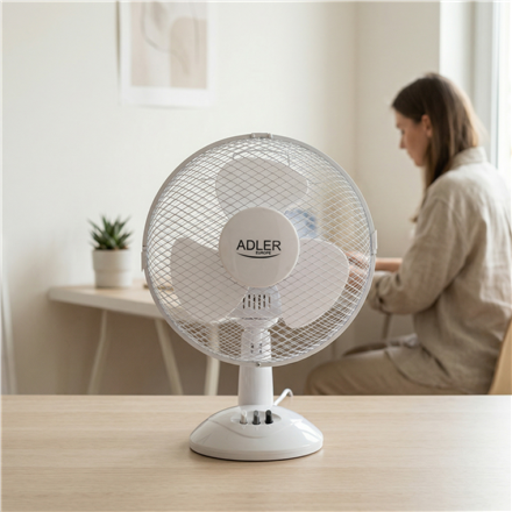 Adler , AD 7302 , Desk Fan , White , Diameter 23 cm , Number of speeds 2 , Oscillation , 22 W