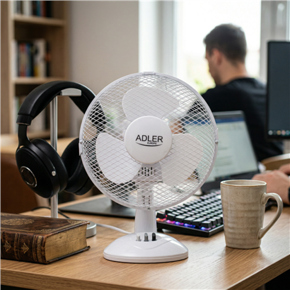 Adler , AD 7302 , Desk Fan , White , Diameter 23 cm , Number of speeds 2 , Oscillation , 22 W