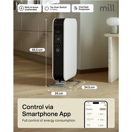 Mill , Heater , OIL1500WIFI3 GEN3 , Oil Filled Radiator , 1500 W , Number of power levels 3 , Suitable for rooms up to 25 m² , White