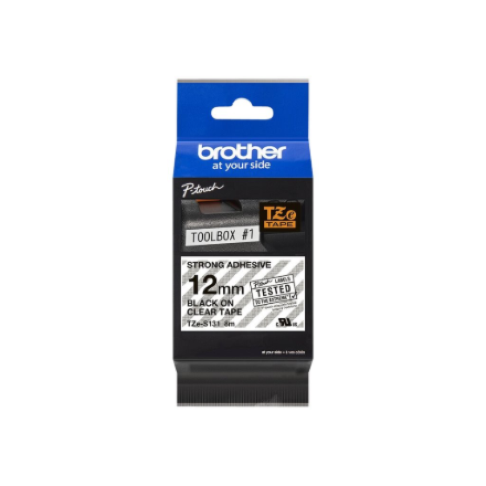 Brother , TZe-S131 Strong Adhesive Laminated Tape , Black on Clear , TZe , 8 m , 1.2 cm