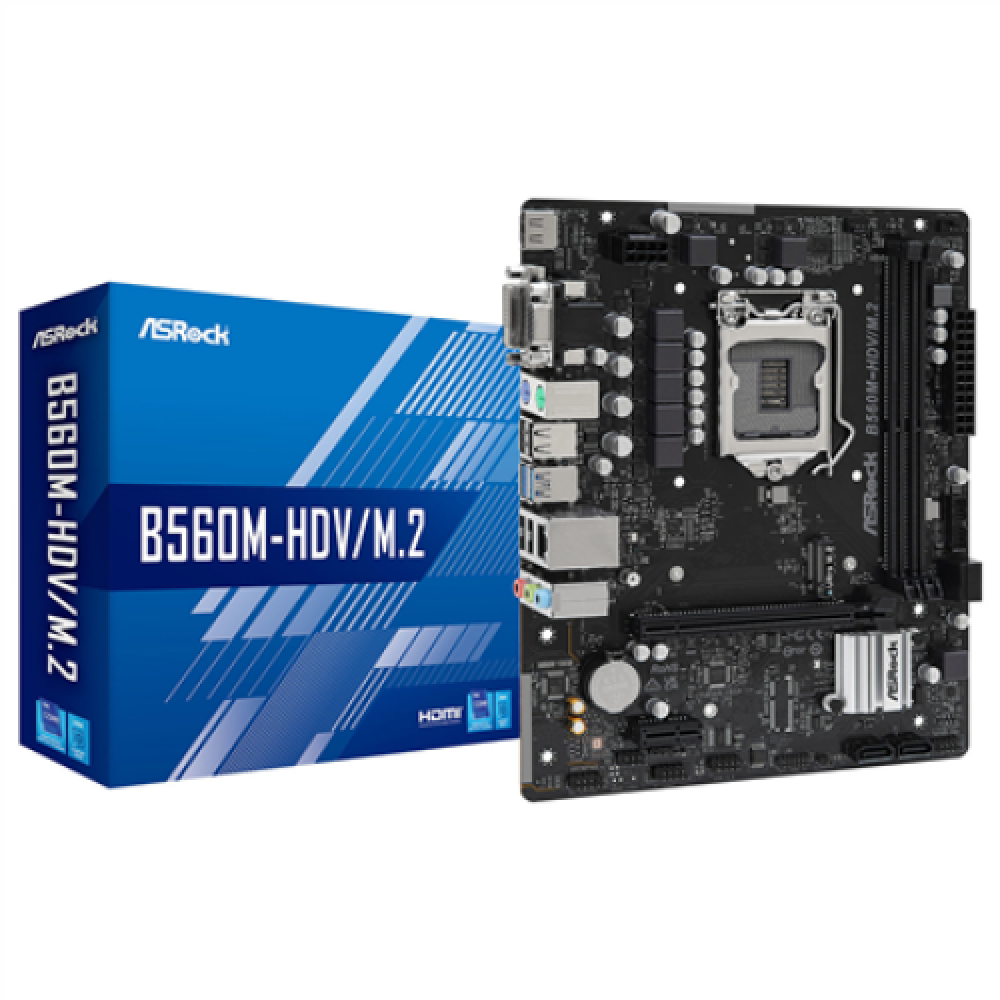 ASRock B560M-HDV R3.0 Processor family Intel Processor socket LGA1200 DDR4 DIMM Memory slots 2 Supported hard disk drive interfaces SATA3 Number of SATA connectors 4 Chipset B560 Micro ATX