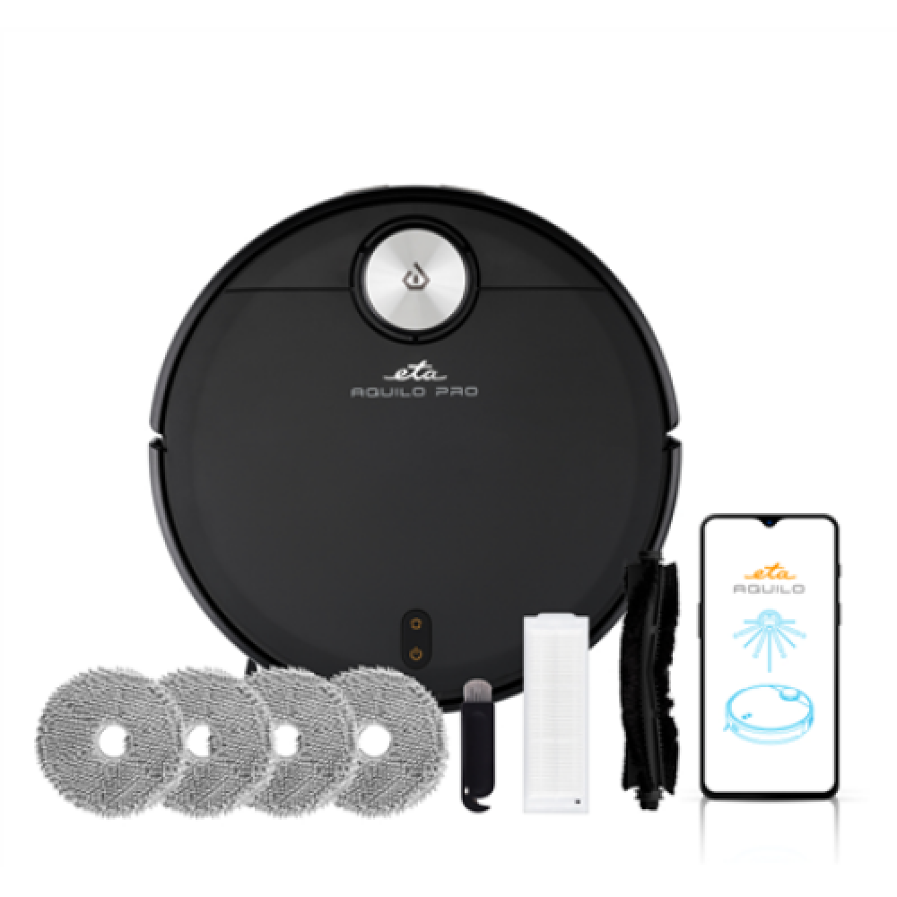 ETA , Robotic Vacuum Cleaner , ETA724390000 Aquilo PRO , Wet&Dry , Operating time (max) 180 min , Li-ion , 5200 mAh , Dust capacity 2.5 L , 4000 Pa , Black