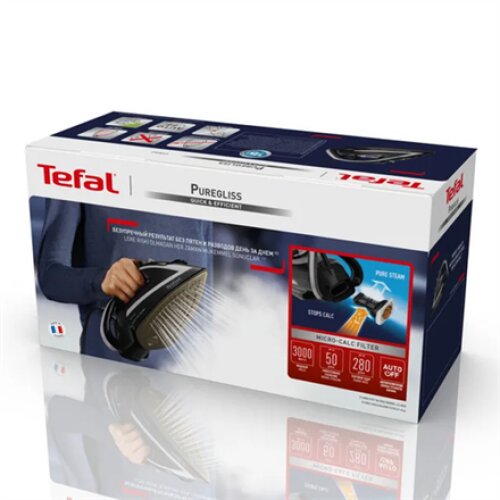 TEFAL , FV8062 Puregliss , Steam Iron , 3000 W , Water tank capacity 0.27 ml , Continuous steam 50 g/min , Steam boost performance 280 g/min , Black/Grey
