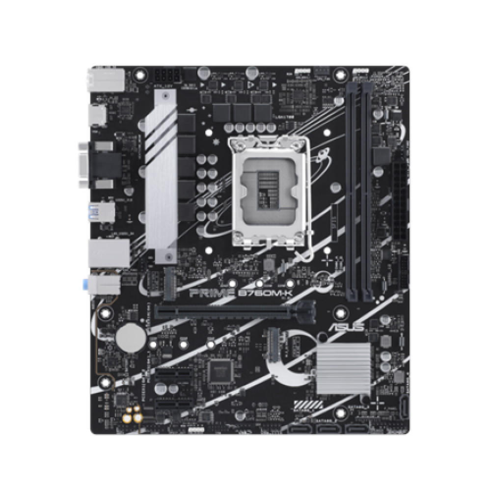 Asus PRIME B760M-K Processor family Intel, Processor socket LGA1700, DDR5 DIMM, Memory slots 2, Supported hard disk drive interfaces SATA, M.2, Number of SATA connectors 4, Chipset Intel B760, mATX