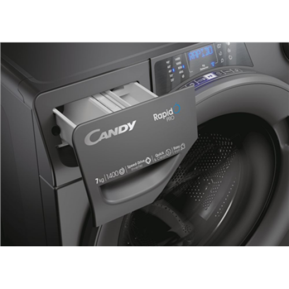 Candy , Washing Machine , RP4 476BWMRR/1-S , Energy efficiency class A , Front loading , Washing capacity 7 kg , 1400 RPM , Depth 45 cm , Width 60 cm , Display , TFT , Steam function , Wi-Fi , Anthracite