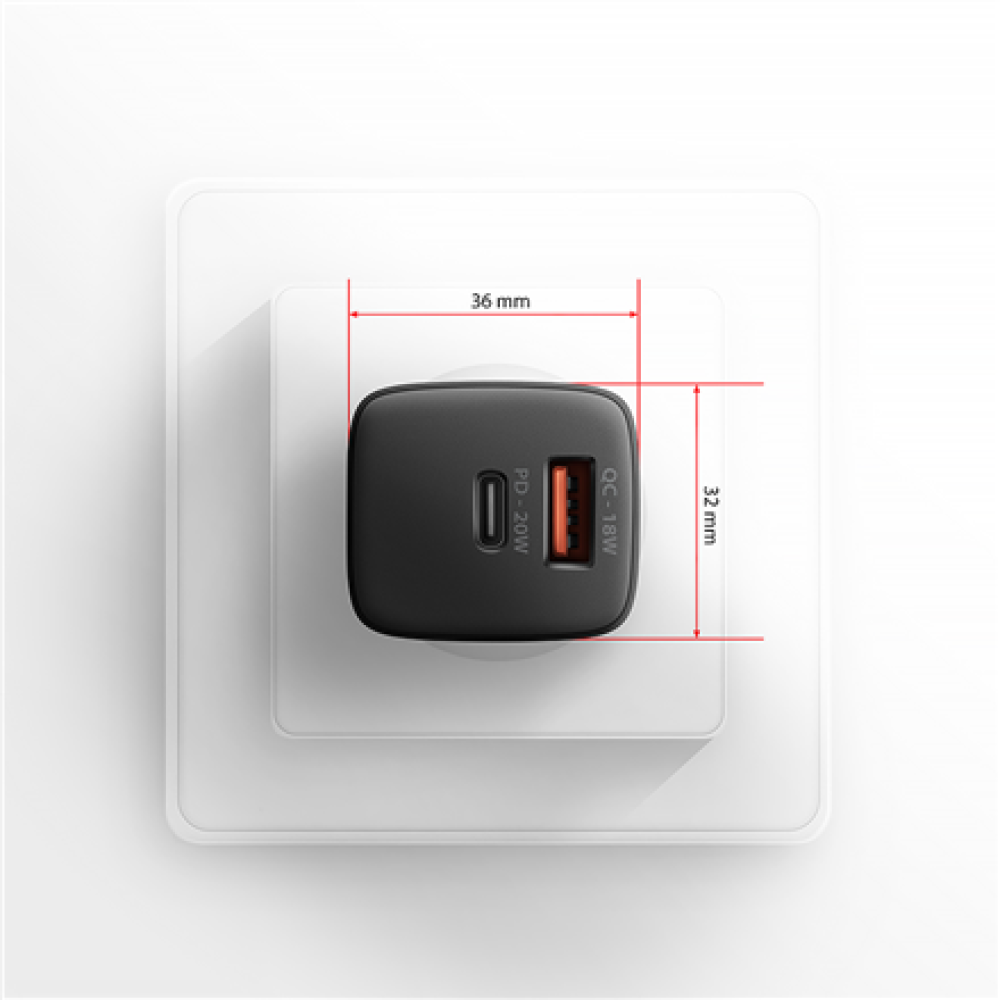 AXAGON Wallcharger 2x port (USB-A + USB-C), 20W , ACU-PQ20