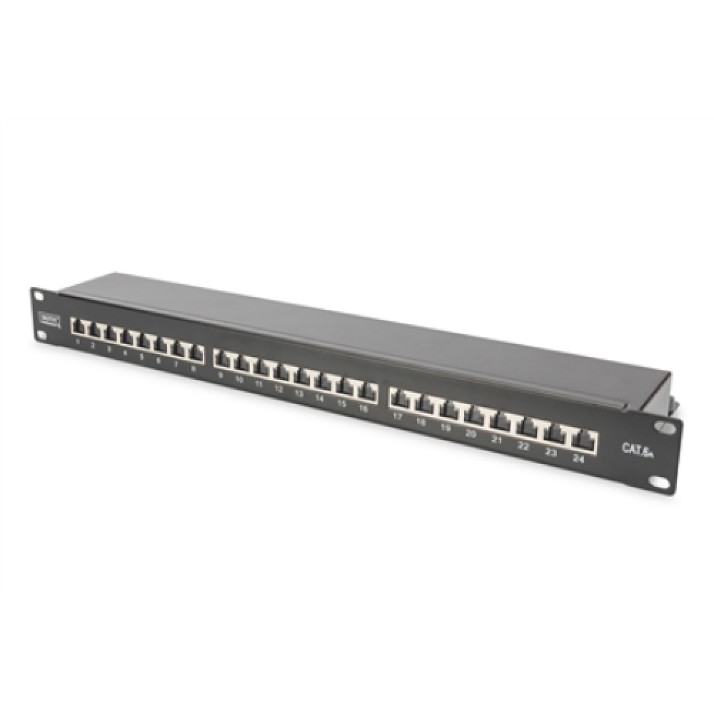 CAT 6A , Patch Panel , RJ45, 8P8C , Suitable for 483 mm (19) cabinet mounting; Transmission properties: Category 6A, Class EA; Area of application: Up to 500 MHz, 10GBase-T; Size:482.6 x 44 x 109mm , RJ45 shielding (Tinned bronze)